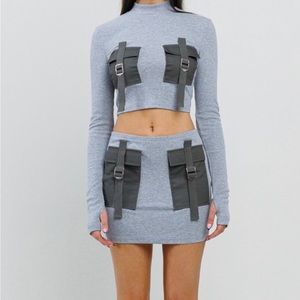 New- Rib Knit Pockets Mini Skirt Set.
